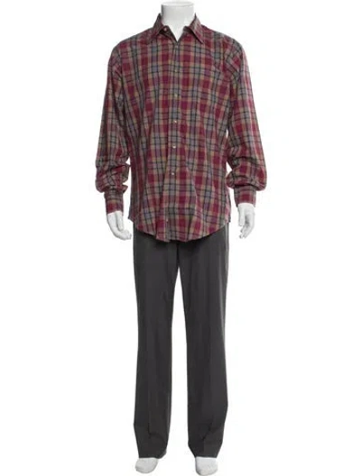 Pre-owned Paul Stuart Plaid Print Long Sleeve Shirt In Purple