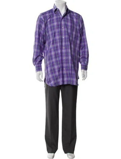 Pre-owned Paul Stuart Plaid Print Long Sleeve Shirt In Purple