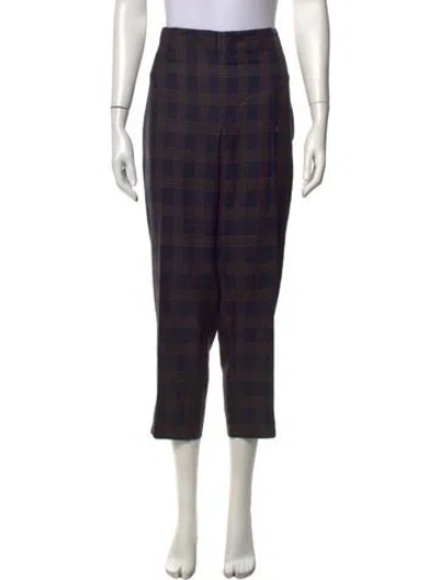 Pre-owned Paul Stuart Plaid Print Straight Leg Pants In Blue
