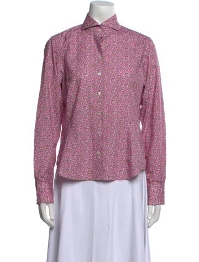 Pre-owned Paul Stuart Printed Long Sleeve Button-up Top In Purple