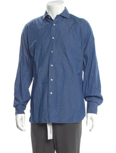 Pre-owned Paul Stuart Printed Long Sleeve Shirt In Blue