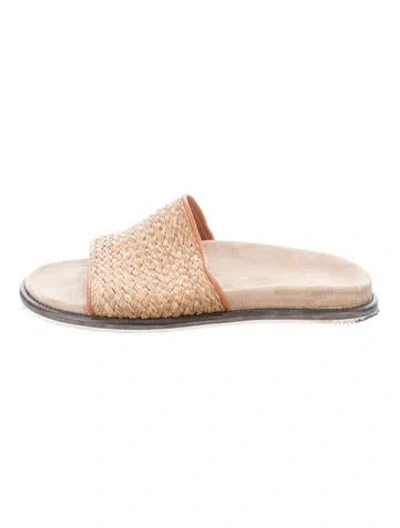 Pre-owned Paul Stuart Raffia Slides In Neutrals