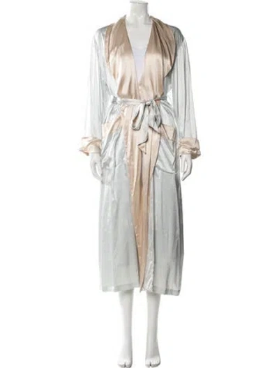 Pre-owned Paul Stuart Silk Colorblock Pattern Robe In Green