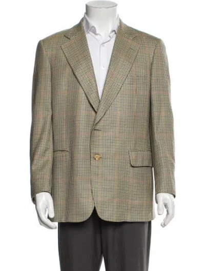 Pre-owned Paul Stuart Silk Houndstooth Print Moto Jacket In Neutral