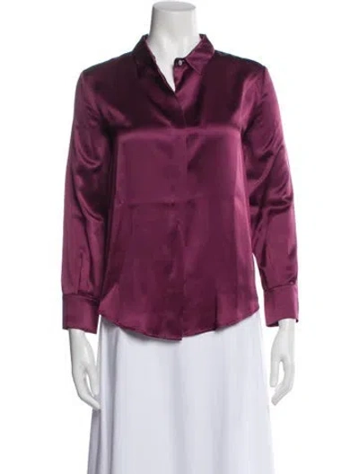 Pre-owned Paul Stuart Silk Long Sleeve Blouse In Purple
