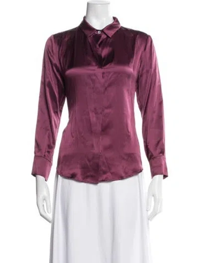 Pre-owned Paul Stuart Silk Long Sleeve Blouse In Purple