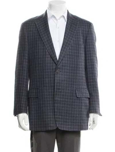 Pre-owned Paul Stuart Silk Plaid Print Blazer In Blue