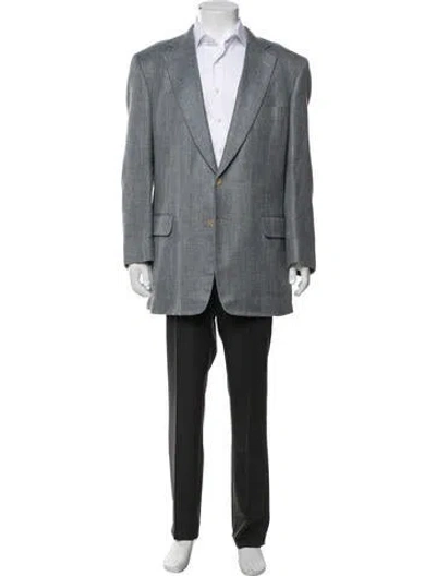 Pre-owned Paul Stuart Silk Plaid Print Blazer In Grey