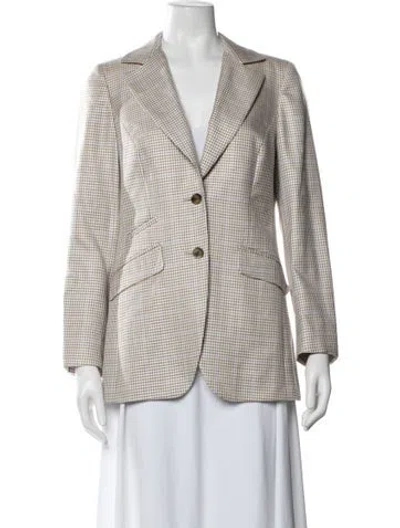 Pre-owned Paul Stuart Silk Plaid Print Blazer In Neutrals