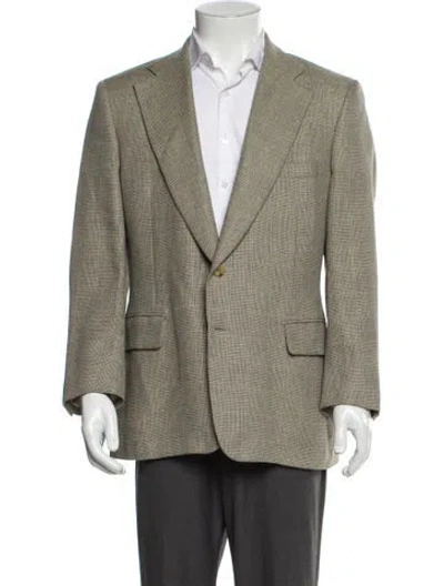 Pre-owned Paul Stuart Silk Plaid Print Peacoat In Neutral