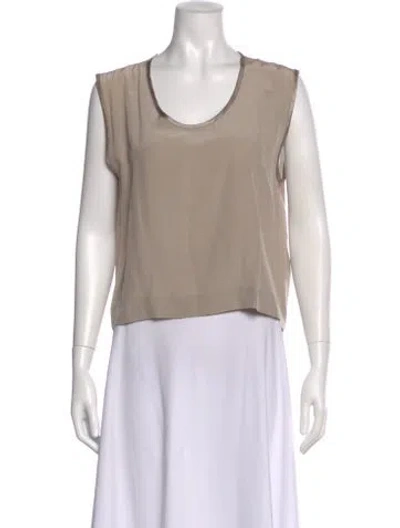 Pre-owned Paul Stuart Silk Scoop Neck Top In Neutral