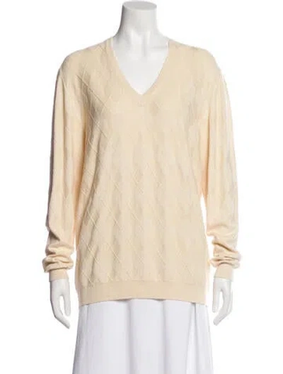 Pre-owned Paul Stuart Silk V-neck Sweater In Neutral