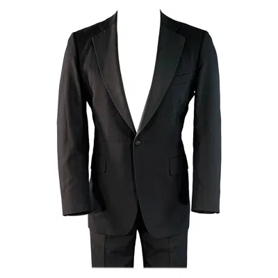 Pre-owned Paul Stuart Size 38 Regular Black Wool Notch Lapel 3 Piece Tuxedo