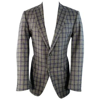 Pre-owned Paul Stuart Size 41 Grey Navy Green Plaid Wool Notch Lapel Sport Coat