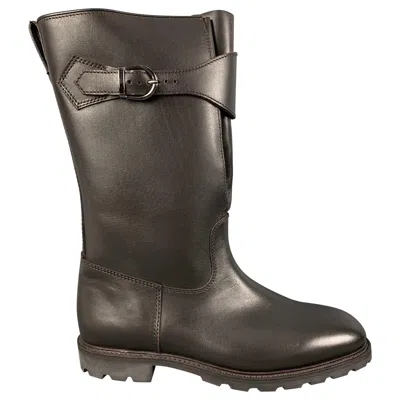 Pre-owned Paul Stuart Size 8 Brown Solid Leather Pull On Boots