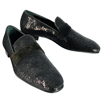 Pre-owned Paul Stuart Size 8.5 Black Sequined Velvet Slip On Loafers