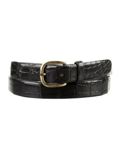 Pre-owned Paul Stuart Skinny Alligator Belt In Black