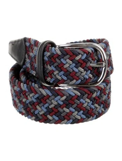 Pre-owned Paul Stuart Skinny Braided Accents Belt In Blue