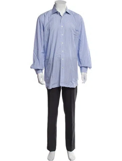 Pre-owned Paul Stuart Striped Collar Polo Shirt In Blue