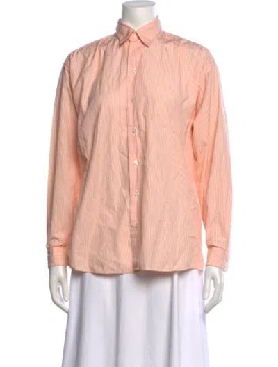 Pre-owned Paul Stuart Striped Long Sleeve Button-up Top In Pink
