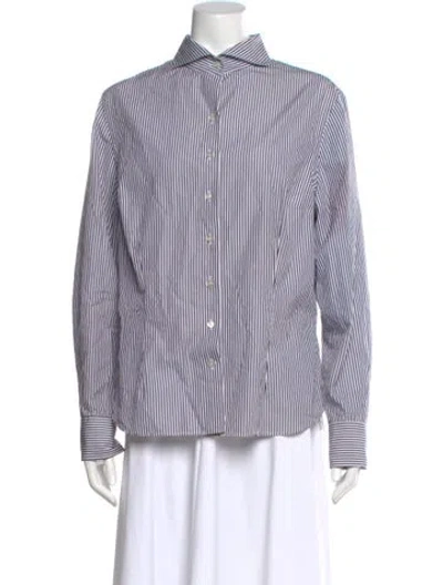 Pre-owned Paul Stuart Striped Long Sleeve Button-up Top In White
