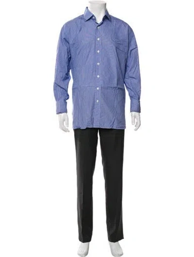 Pre-owned Paul Stuart Striped Long Sleeve Dress Shirt In Blue