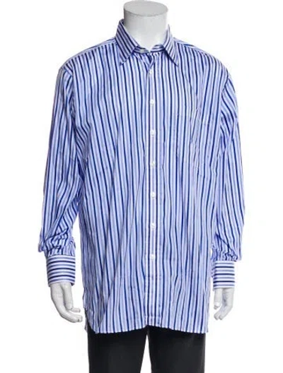 Pre-owned Paul Stuart Striped Long Sleeve Dress Shirt In Blue