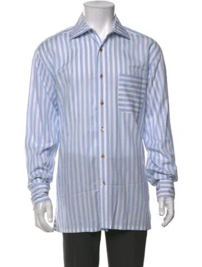 Pre-owned Paul Stuart Striped Long Sleeve Dress Shirt In Blue