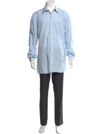 Pre-owned Paul Stuart Striped Long Sleeve Dress Shirt In Blue