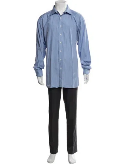 Pre-owned Paul Stuart Striped Long Sleeve Dress Shirt In Blue