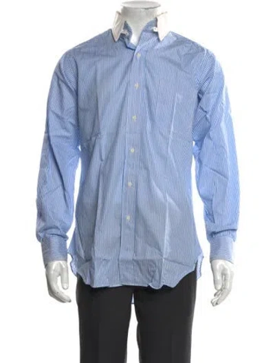 Pre-owned Paul Stuart Striped Long Sleeve Dress Shirt In Blue