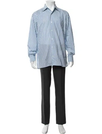 Pre-owned Paul Stuart Striped Long Sleeve Dress Shirt In Blue