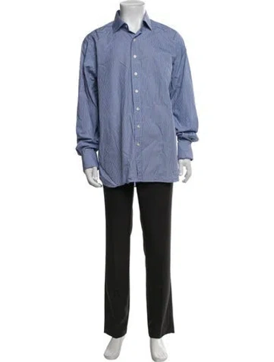 Pre-owned Paul Stuart Striped Long Sleeve Dress Shirt In Blue