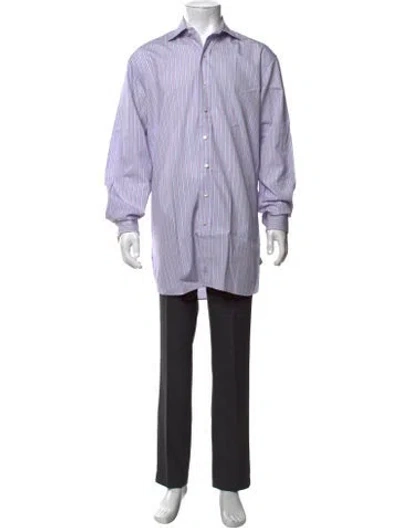 Pre-owned Paul Stuart Striped Long Sleeve Dress Shirt In Blue/purple