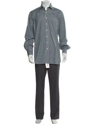 Pre-owned Paul Stuart Striped Long Sleeve Dress Shirt In Green