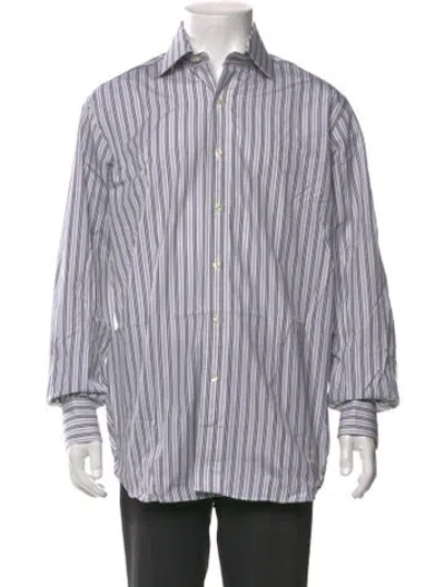 Pre-owned Paul Stuart Striped Long Sleeve Dress Shirt In Purple