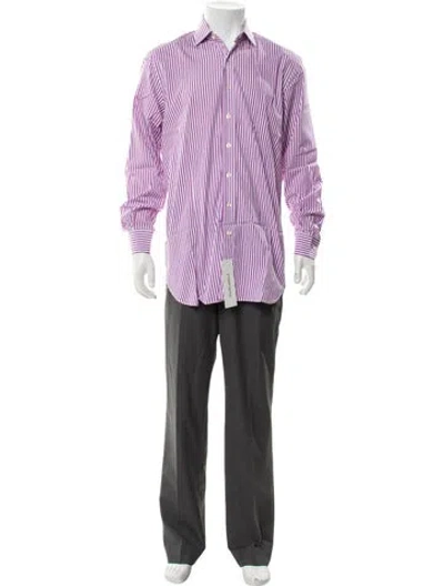 Pre-owned Paul Stuart Striped Long Sleeve Dress Shirt In Purple