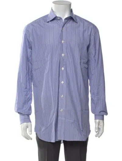 Pre-owned Paul Stuart Striped Long Sleeve Dress Shirt In Purple