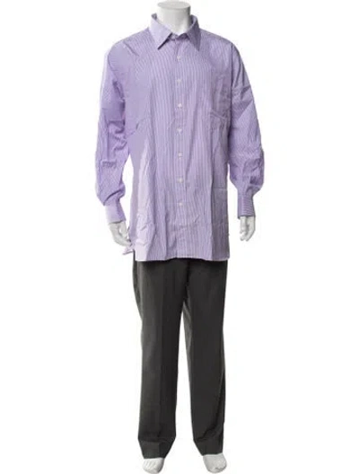 Pre-owned Paul Stuart Striped Long Sleeve Dress Shirt In Purple