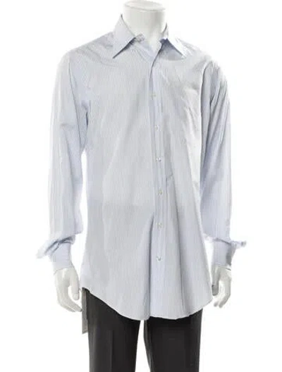 Pre-owned Paul Stuart Striped Long Sleeve Dress Shirt In White