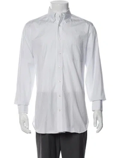 Pre-owned Paul Stuart Striped Long Sleeve Dress Shirt In White