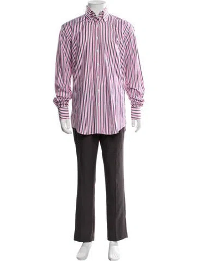 Pre-owned Paul Stuart Striped Long Sleeve Dress Shirt In White