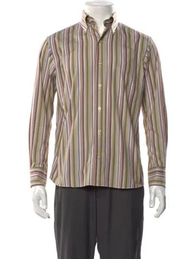 Pre-owned Paul Stuart Striped Long Sleeve Dress Shirt In Yellow