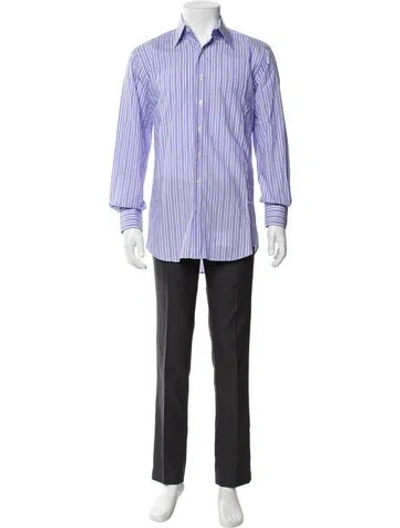 Pre-owned Paul Stuart Striped Long Sleeve Shirt In Blue