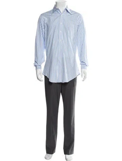 Pre-owned Paul Stuart Striped Long Sleeve Shirt In Blue