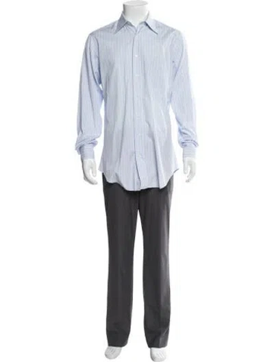 Pre-owned Paul Stuart Striped Long Sleeve Shirt In Blue