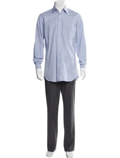 Pre-owned Paul Stuart Striped Long Sleeve Shirt In Blue