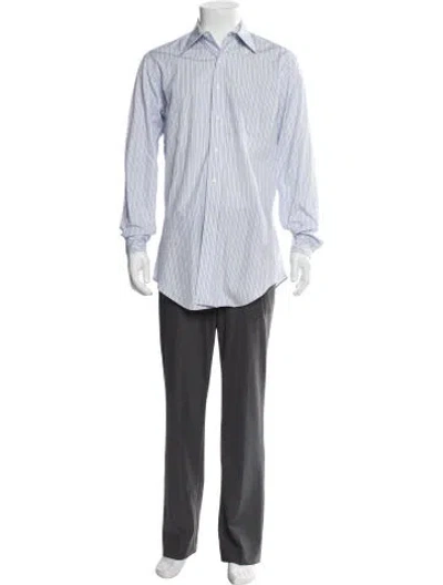 Pre-owned Paul Stuart Striped Long Sleeve Shirt In Blue