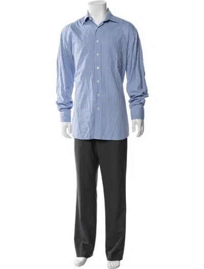Pre-owned Paul Stuart Striped Long Sleeve Shirt In Blue