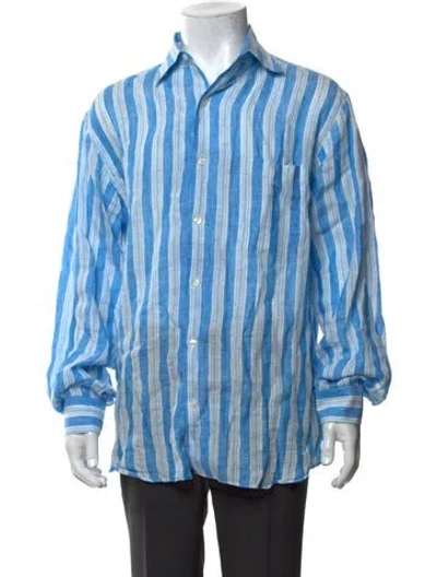 Pre-owned Paul Stuart Striped Long Sleeve Shirt In Blue